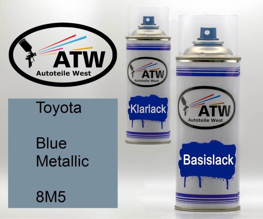 Toyota, Blue Metallic, 8M5: 400ml Sprühdose + 400ml Klarlack - Set, von ATW Autoteile West.